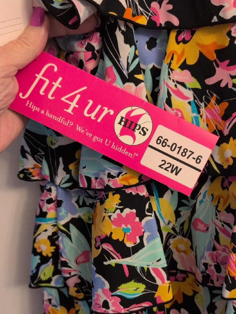 Fit 4 U Floral Tiered Swim Romper - Black with Yellow, Pink & Blue Flowers - Picture 2 of 4